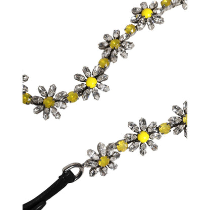 Dolce & Gabbana Black Leather Daisy Crystal Embellish Waist Belt