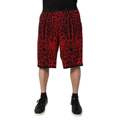 Dolce & Gabbana Red Leopard Print Viscose Bermuda Shorts