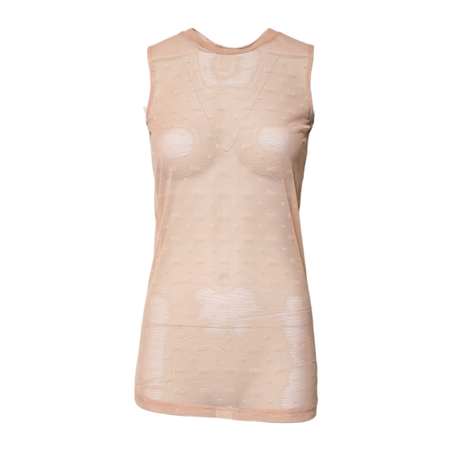 Dolce & Gabbana Beige Nylon Logo Monogram Sleeveless Tank Top