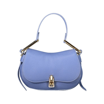 Coccinelle Light Blue Leather Women Handbag with adjustable strap and twist closure, elegant and functional design for women.