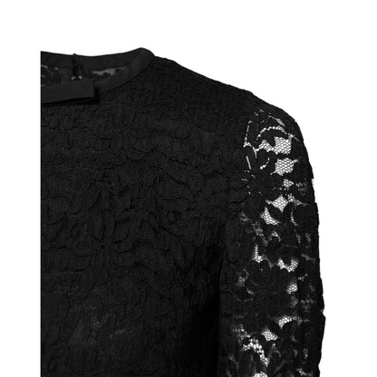 Dolce & Gabbana Black Lace STAFF Crew Neck Long Sleeves Top