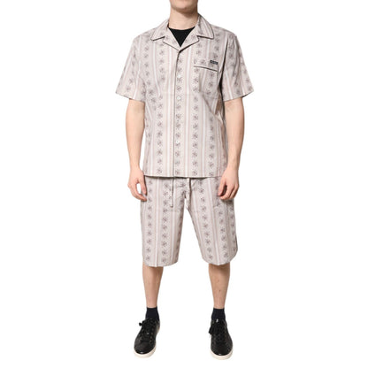 Dolce & Gabbana Beige Floral Print Cotton Men Pajama Set Sleepwear