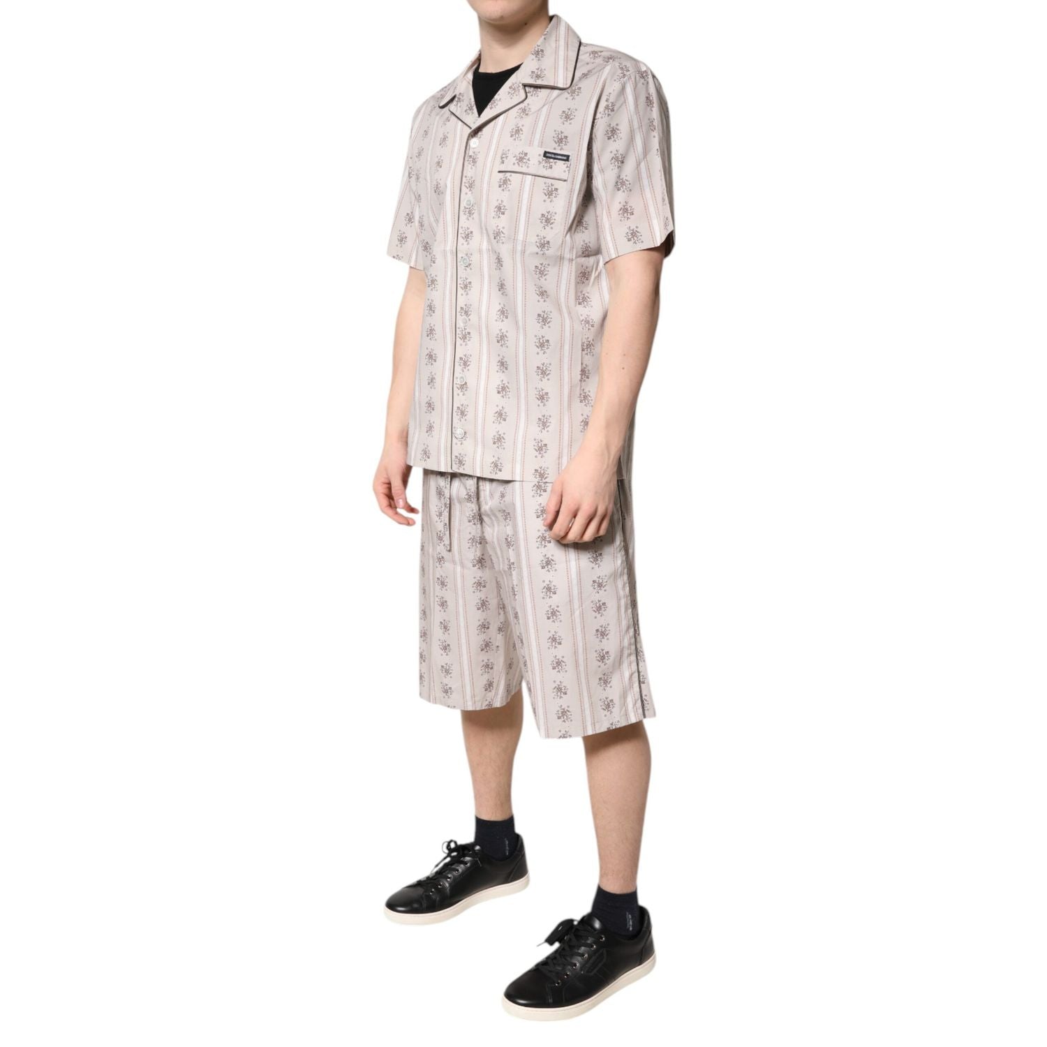 Dolce & Gabbana Beige Floral Print Cotton Men Pajama Set Sleepwear