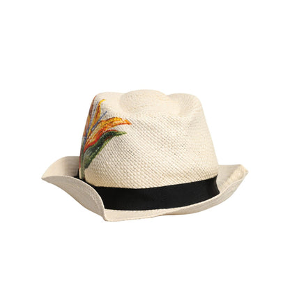 Dolce & Gabbana Beige Floral Print Straw Wide Brim Fedora Hat