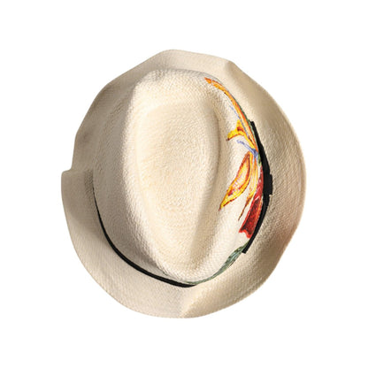 Dolce & Gabbana Beige Floral Print Straw Wide Brim Fedora Hat
