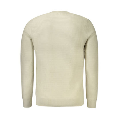 Hugo Boss Beige Cotton Men Sweater, back view showing crew neck and long-sleeve design for luxury and style.