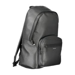 Calvin Klein Black Polyester Men Backpack with sleek design and external pocket, ideal for modern trailblazers seeking minimalist luxury.