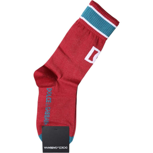 Dolce & Gabbana Red Cotton DG Logo Print Mid Calf Socks SCS2187-M