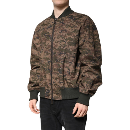 Dolce & Gabbana Brown Camouflage Bomber Full Zip Jacket