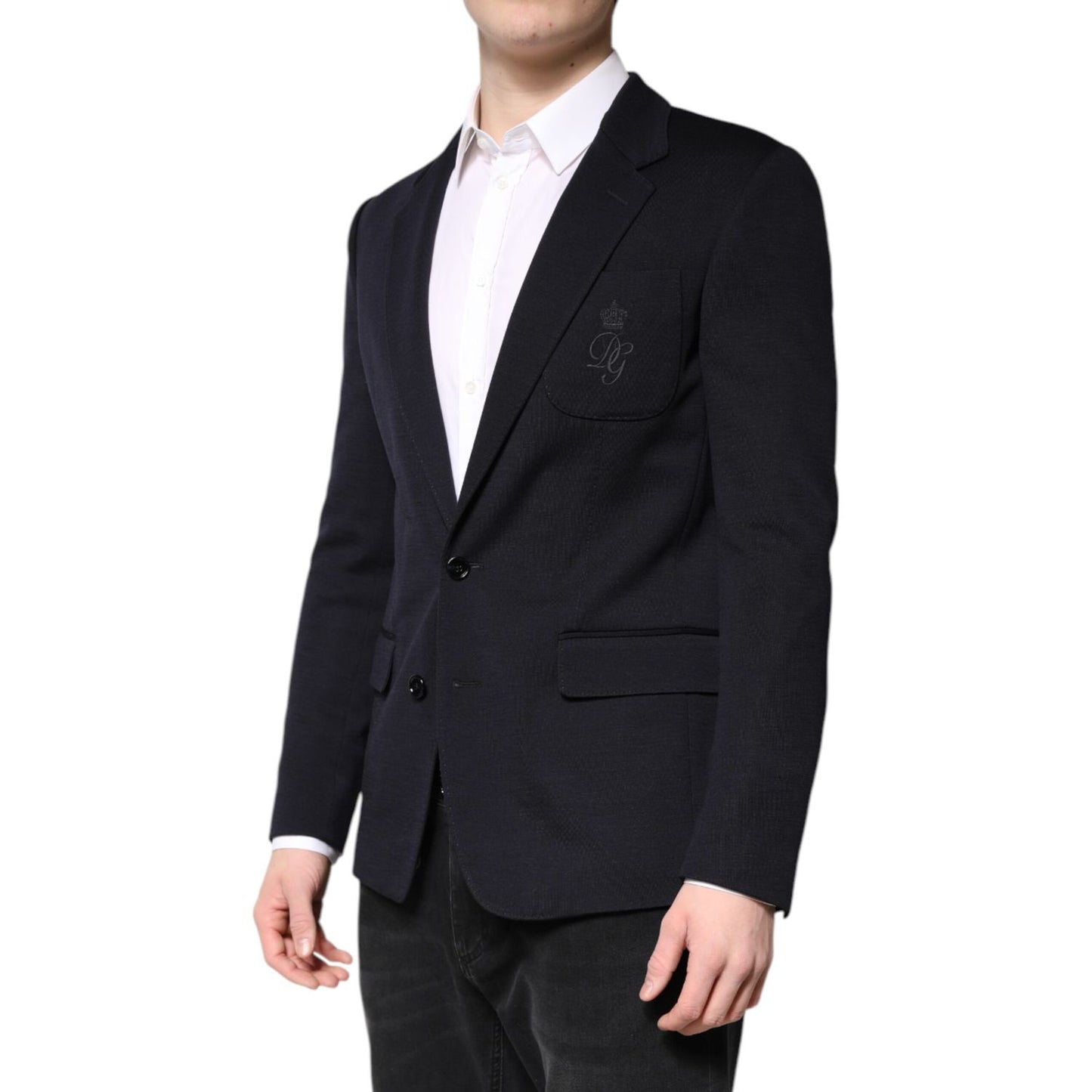 Dolce & Gabbana Dark Blue Wool Single Breasted Coat Suit Blazer