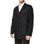 Dolce & Gabbana Black Linen Single Breasted Men Coat Blazer JKT41382-46