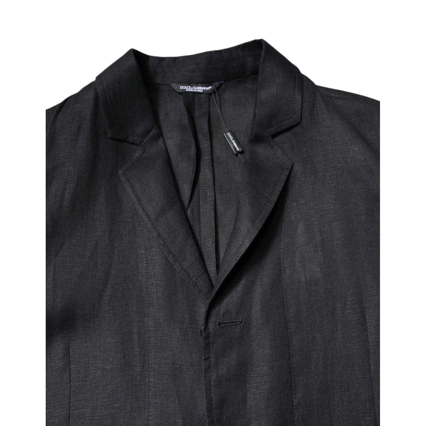 Dolce & Gabbana Black Linen Single Breasted Men Coat Blazer JKT41382-46