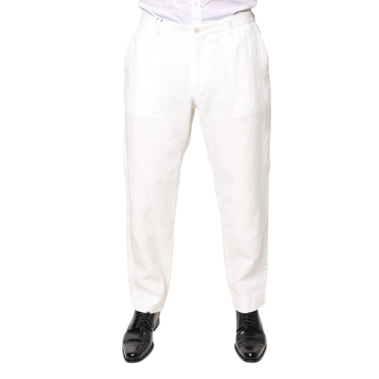 Dolce & Gabbana White Linen Mid Waist Men Dress Pants PAN76245-54
