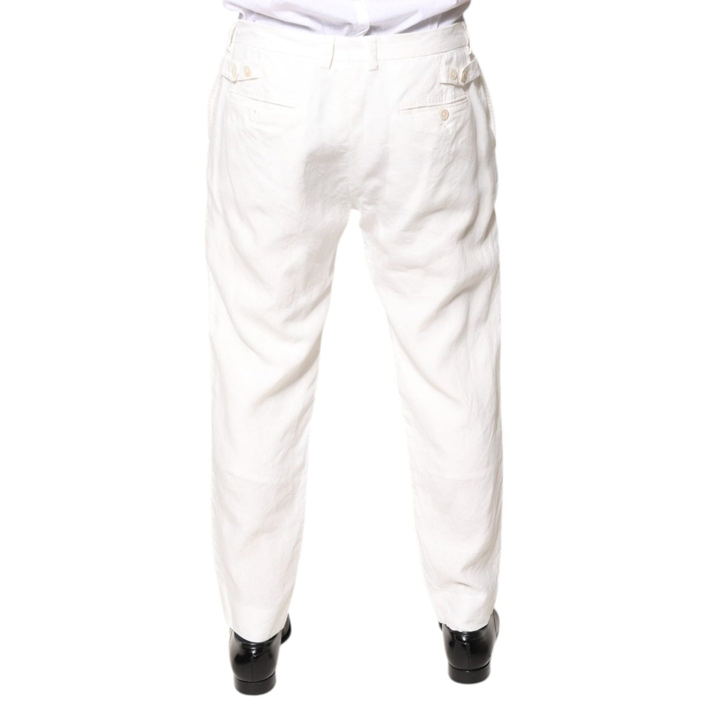 Dolce & Gabbana White Linen Mid Waist Men Dress Pants PAN76245-54