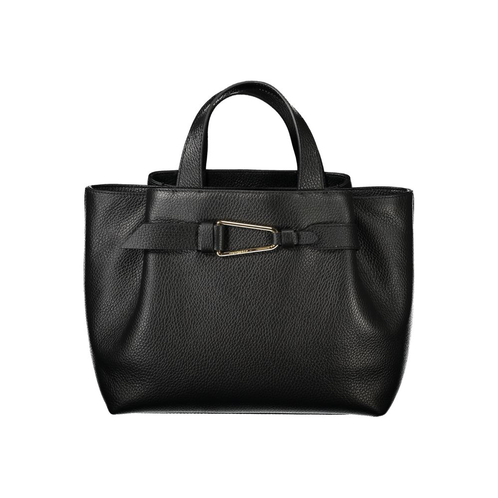 Coccinelle Black Leather Women Handbag with structured silhouette and adjustable strap for modern versatility.