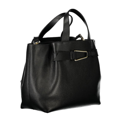 Coccinelle Black Leather Women Handbag with structured silhouette, two handles, and adjustable shoulder strap.