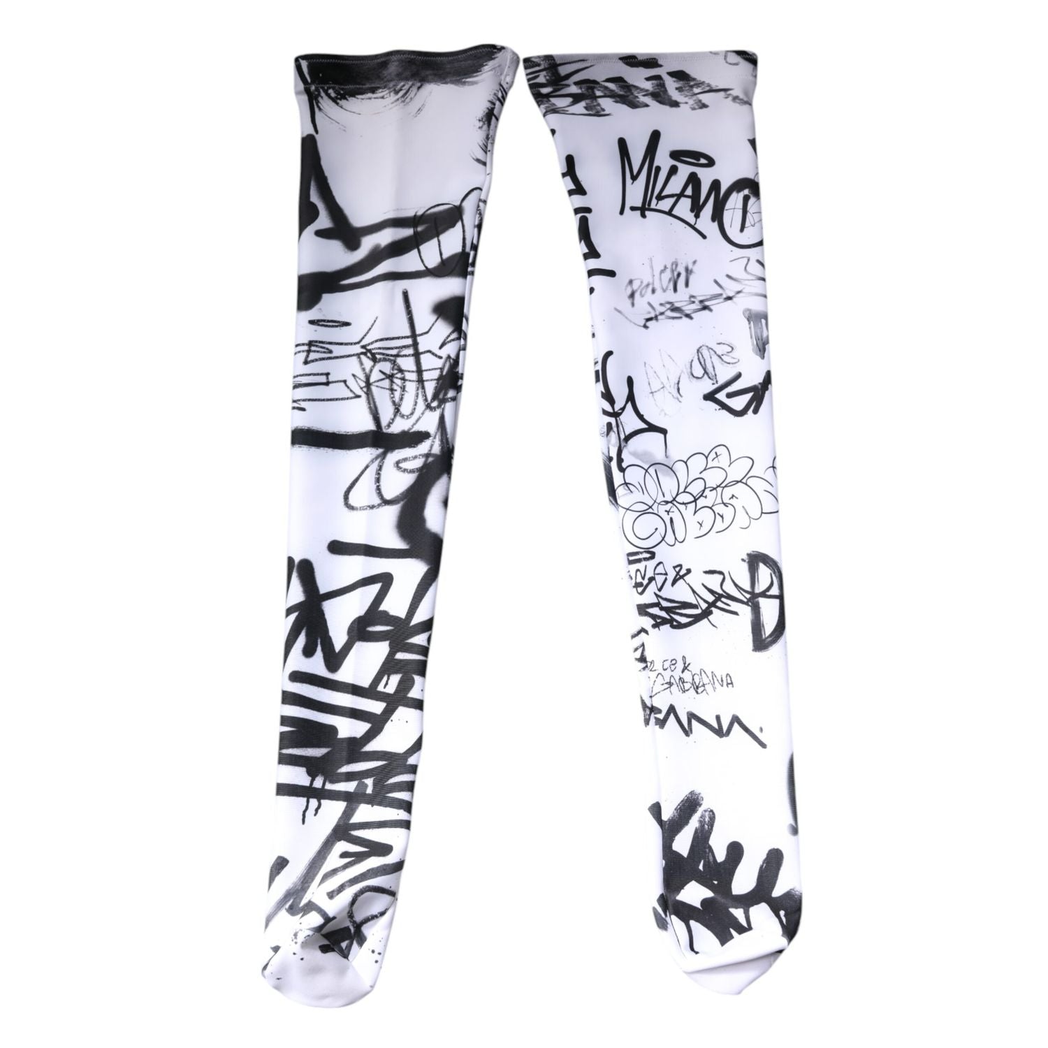 Dolce & Gabbana White Graffiti Cotton Over Calf Stockings Socks