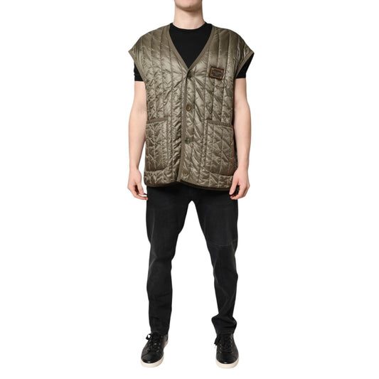 Dolce & Gabbana Brown Logo Plaque Quilted Vest Jacket JKT3783-52