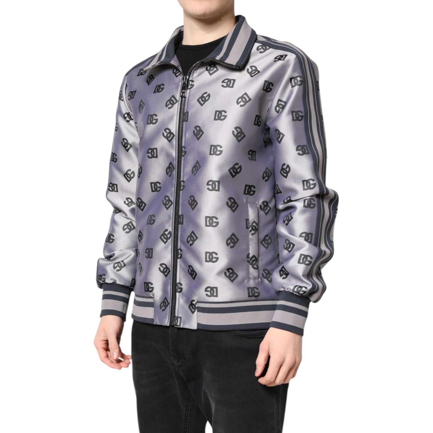 Dolce & Gabbana Gray Logo Monogram Full Zip Bomber Jacket JKT41415-50
