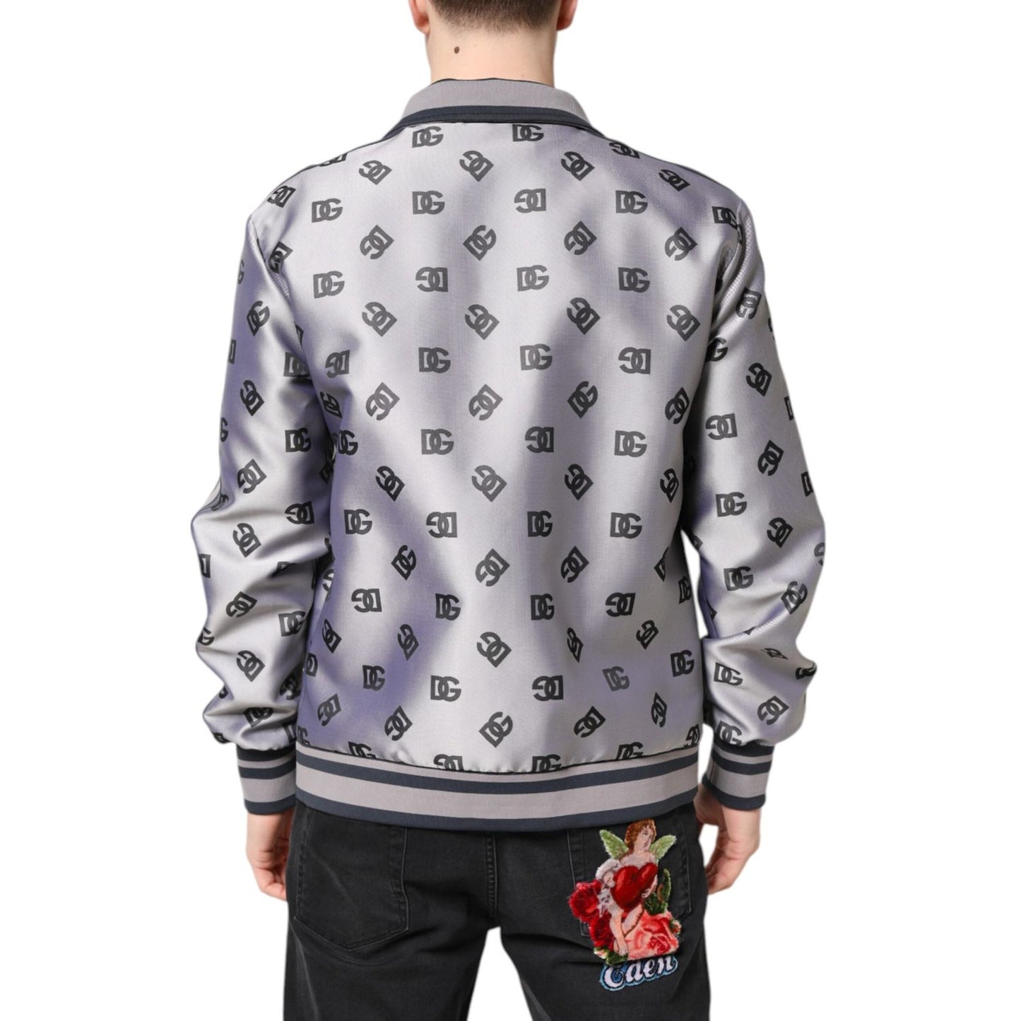 Dolce & Gabbana Gray Logo Monogram Full Zip Bomber Jacket JKT41415-50