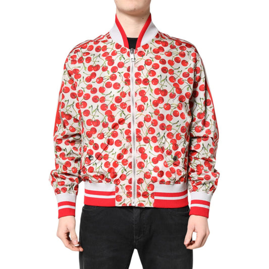 Dolce & Gabbana White Cherry Print Full Zip Bomber Jacket JKT41421-52