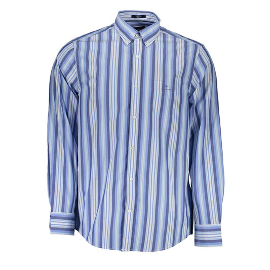 Gant Blue Cotton Men Shirt with stripes, long sleeves, and button-down collar showcasing sophistication and comfort