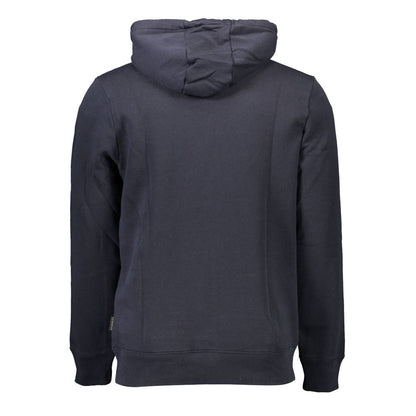Napapijri Blue Organic Cotton Men Sweater shown from the back, featuring durable polyester blend and sleek hoodie design.