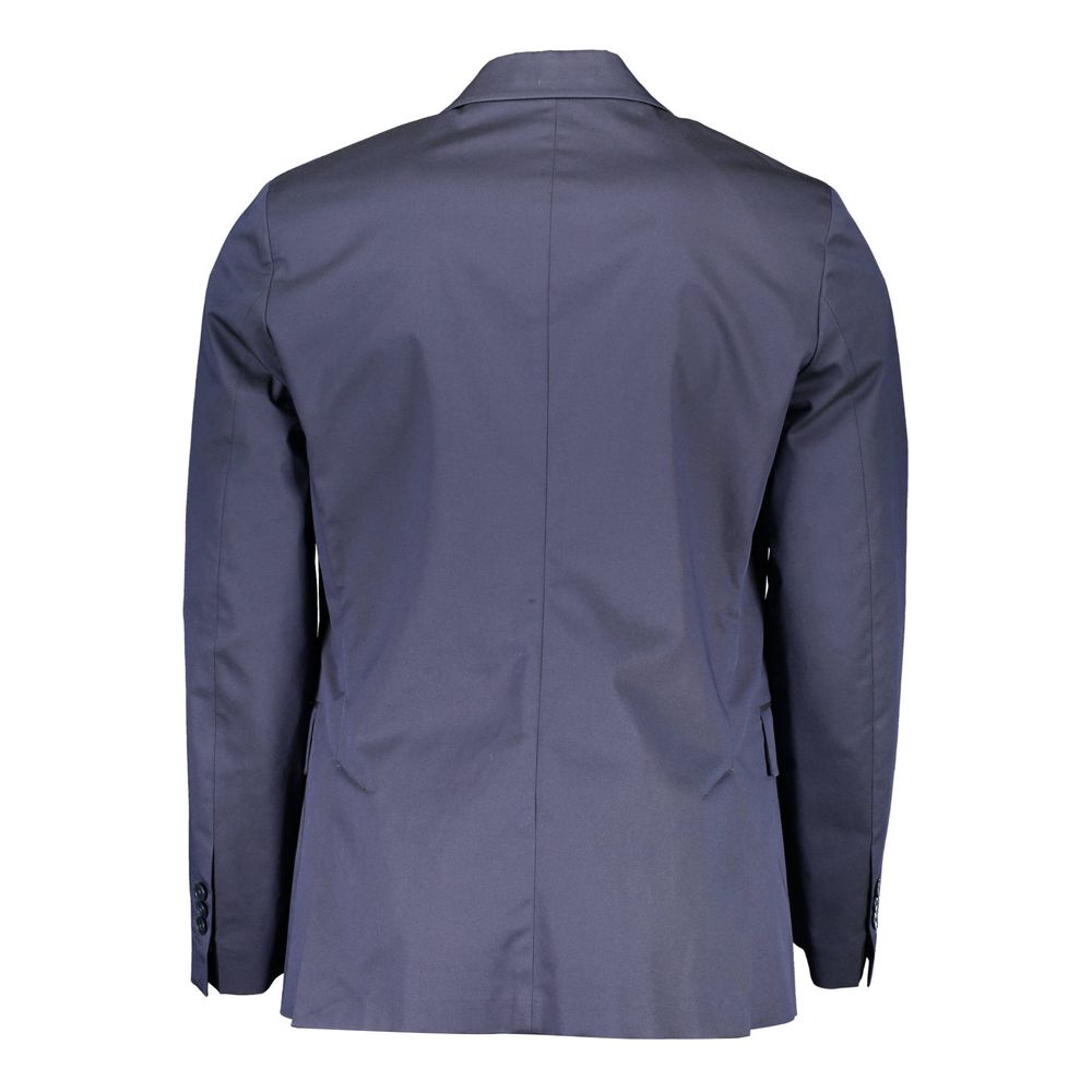 Back view of Gant Blue Cotton Men Jacket showcasing classic tailoring and style