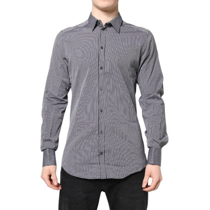 Dolce & Gabbana Black White Striped GOLD Formal Dress Shirt