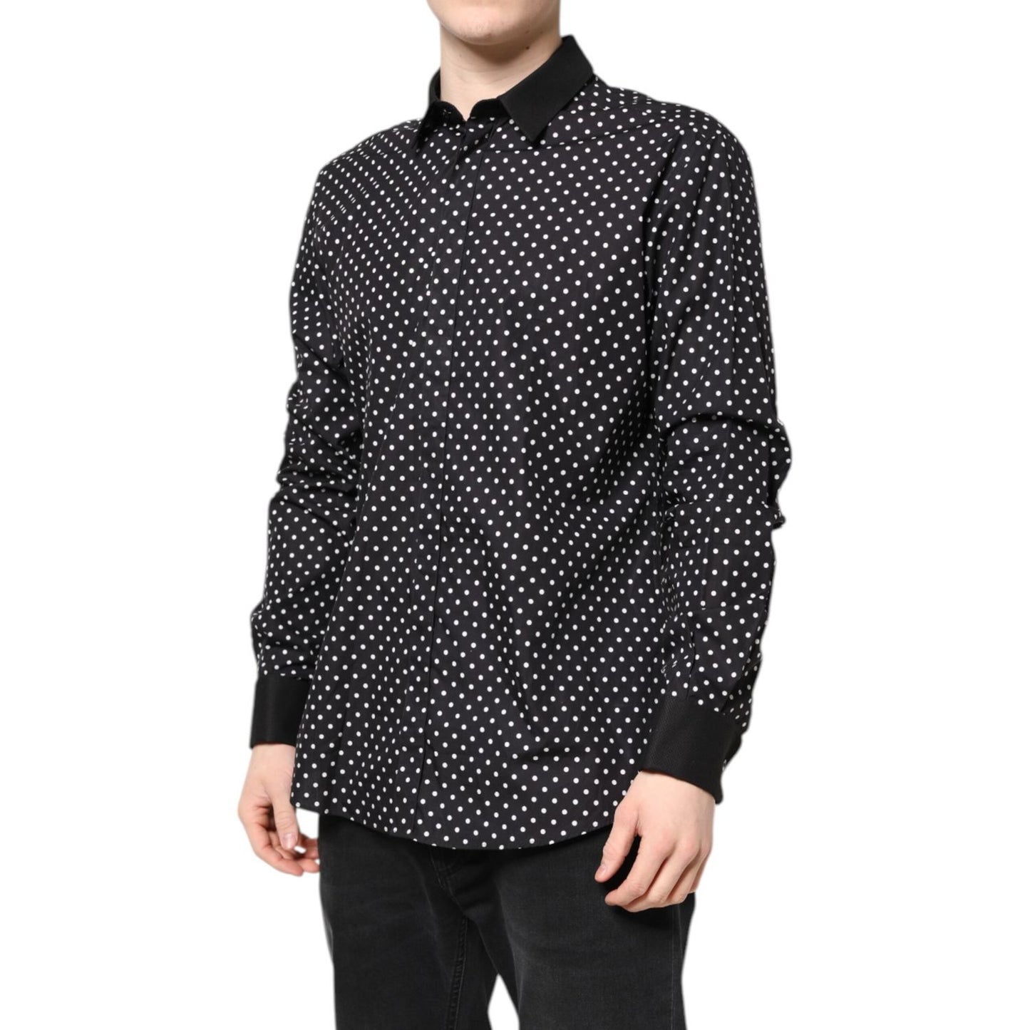 Dolce & Gabbana Black Polka Dot Cotton Formal Dress Shirt TSH87758-42