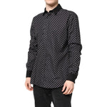 Dolce & Gabbana Black Polka Dot Cotton Formal Dress Shirt TSH87758-42