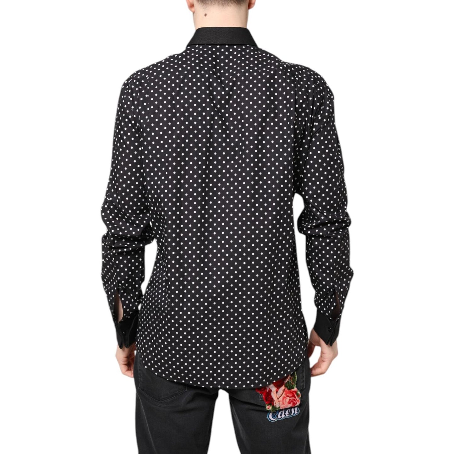 Dolce & Gabbana Black Polka Dot Cotton Formal Dress Shirt TSH87758-42