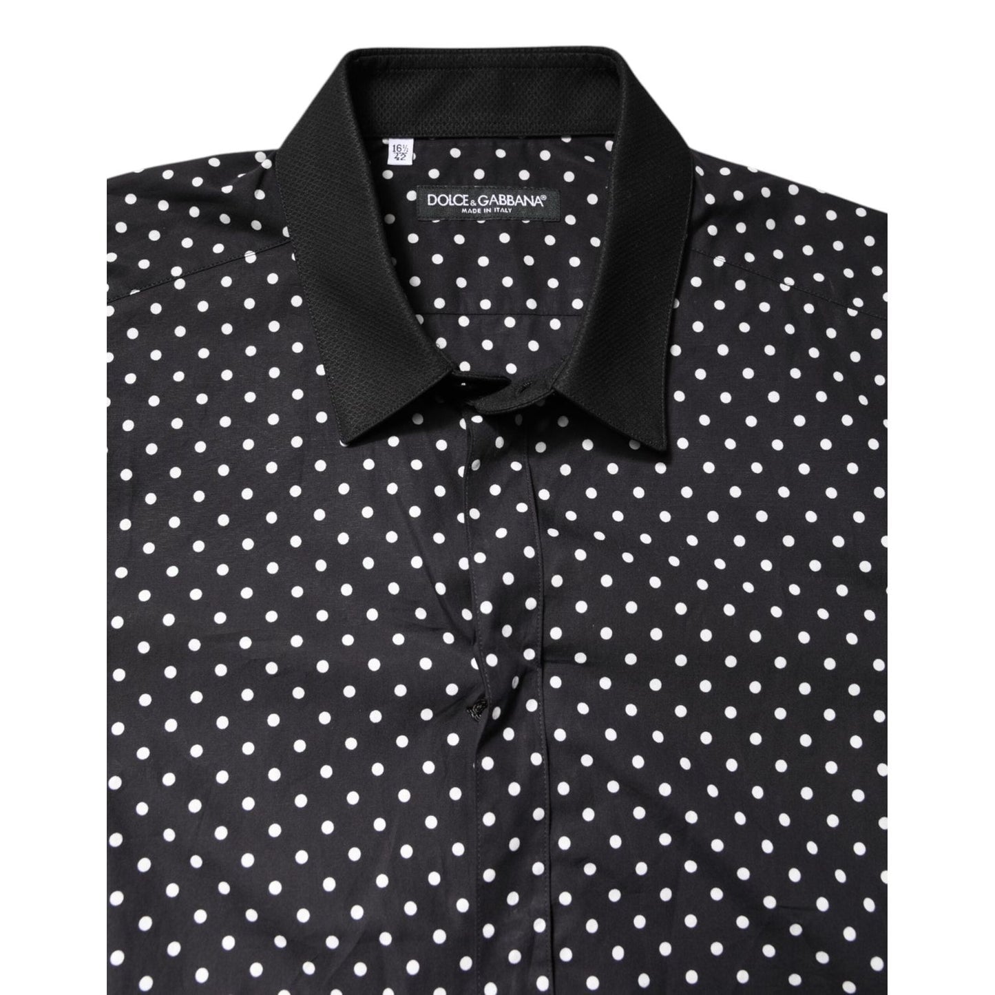 Dolce & Gabbana Black Polka Dot Cotton Formal Dress Shirt TSH87758-42