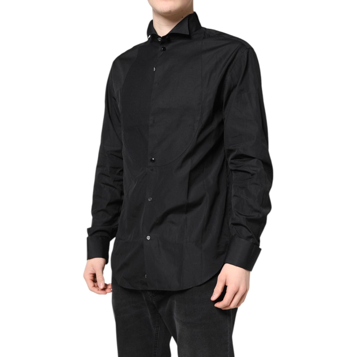 Emporio Armani Black Cotton Long Sleeves Formal Dress Shirt TSH87815-39