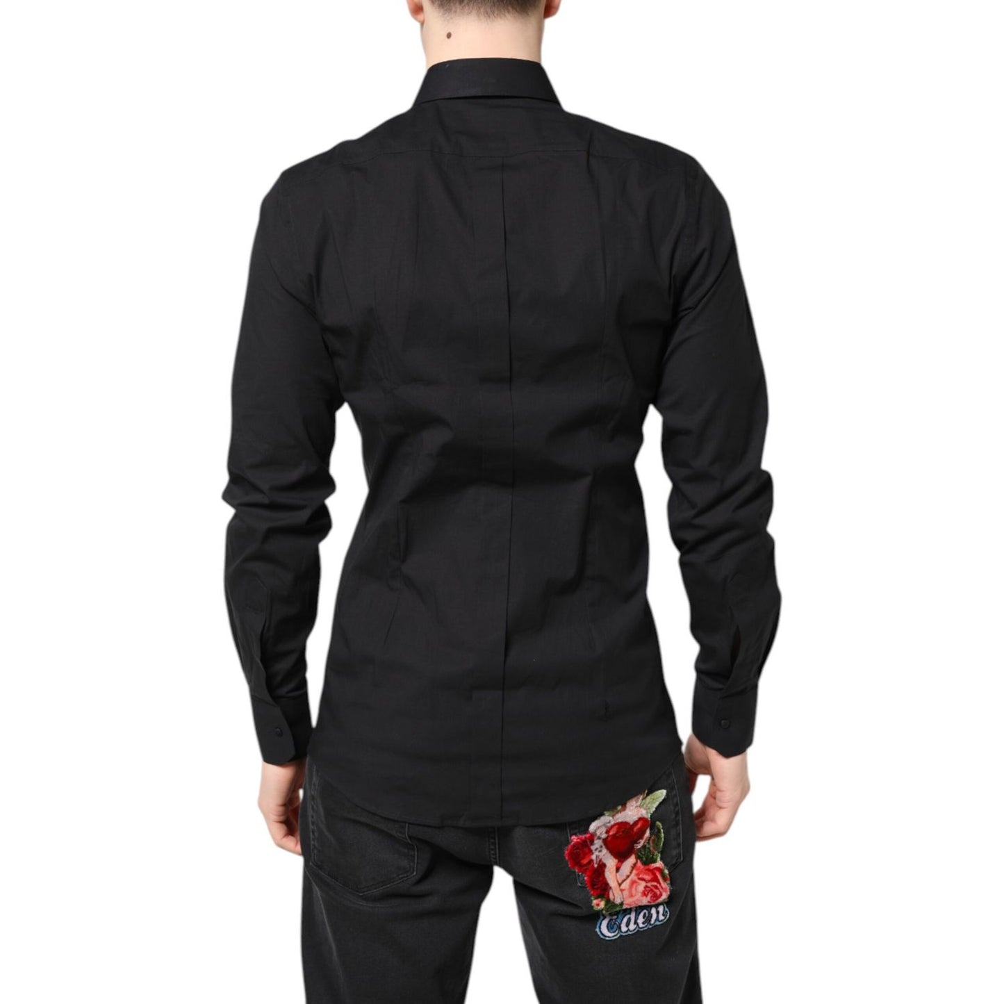 Dolce & Gabbana Black GOLD Cotton Dress Formal Shirt