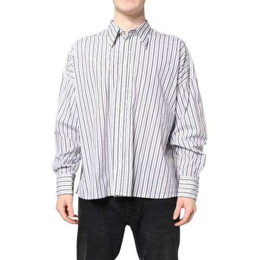 Dolce & Gabbana White Black Stripe Button Down Casual Shirt TSH87838-40