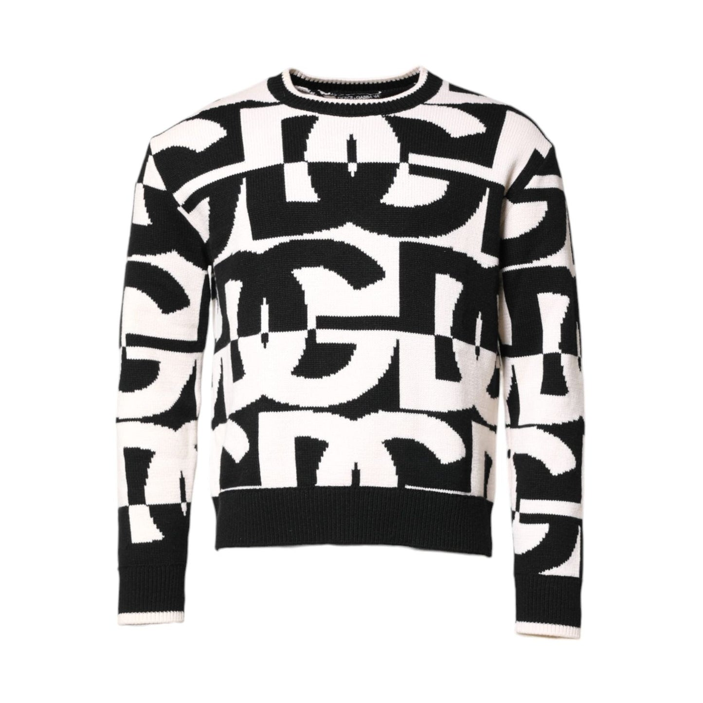 Dolce & Gabbana Black White Knit Logo Print Pullover Sweater