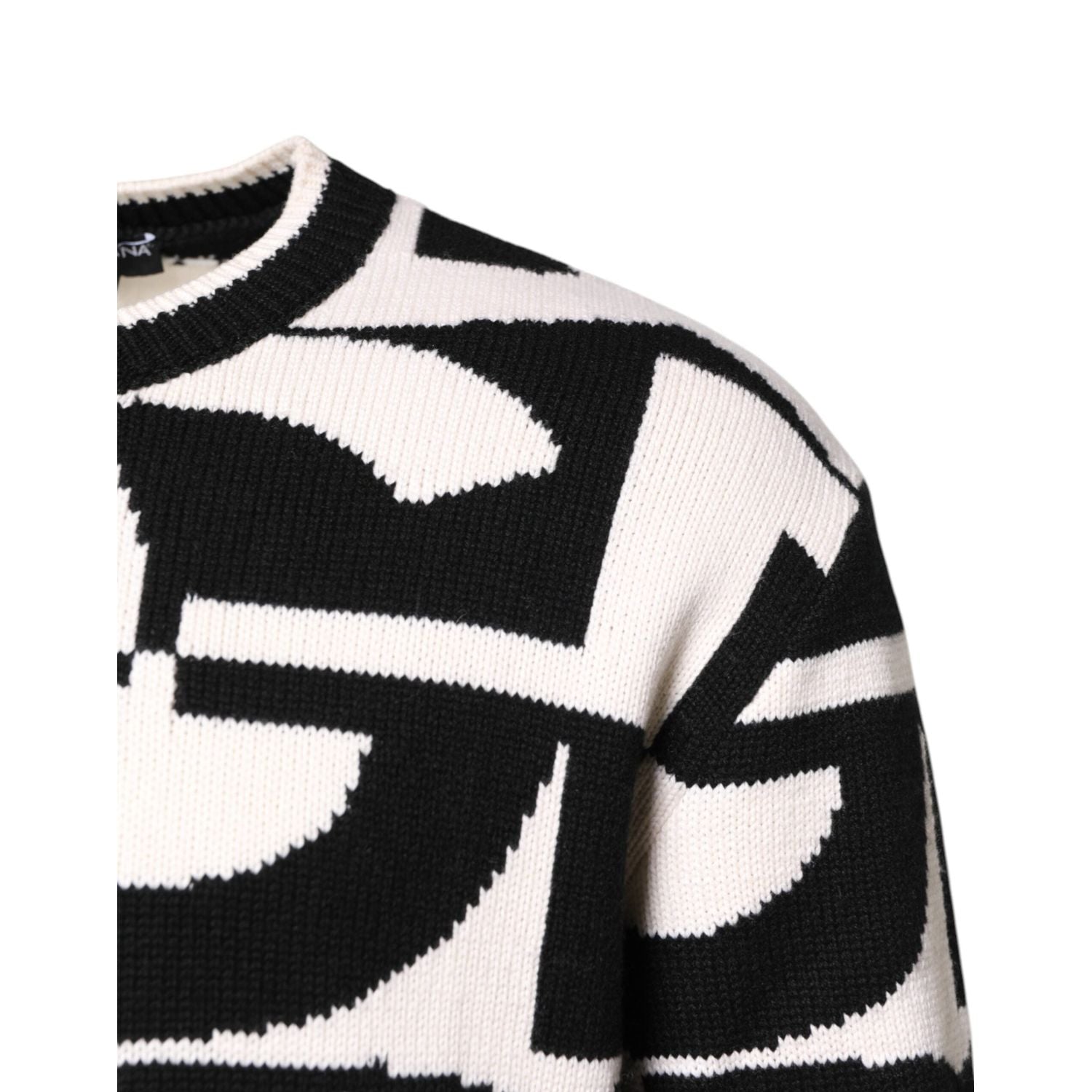 Dolce & Gabbana Black White Knit Logo Print Pullover Sweater