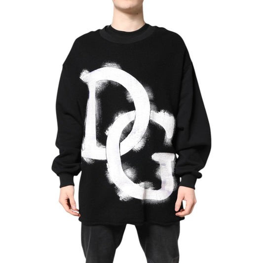 Dolce & Gabbana Black Cotton Logo Print Men Pullover Sweater