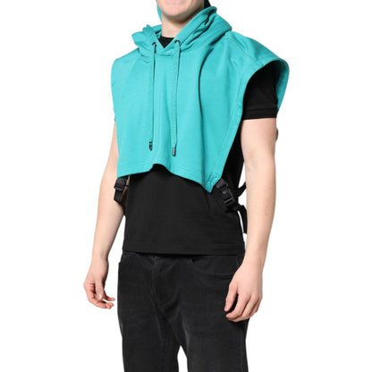 Dolce & Gabbana Green Cotton Hooded Men Sportswear Vest Sweater