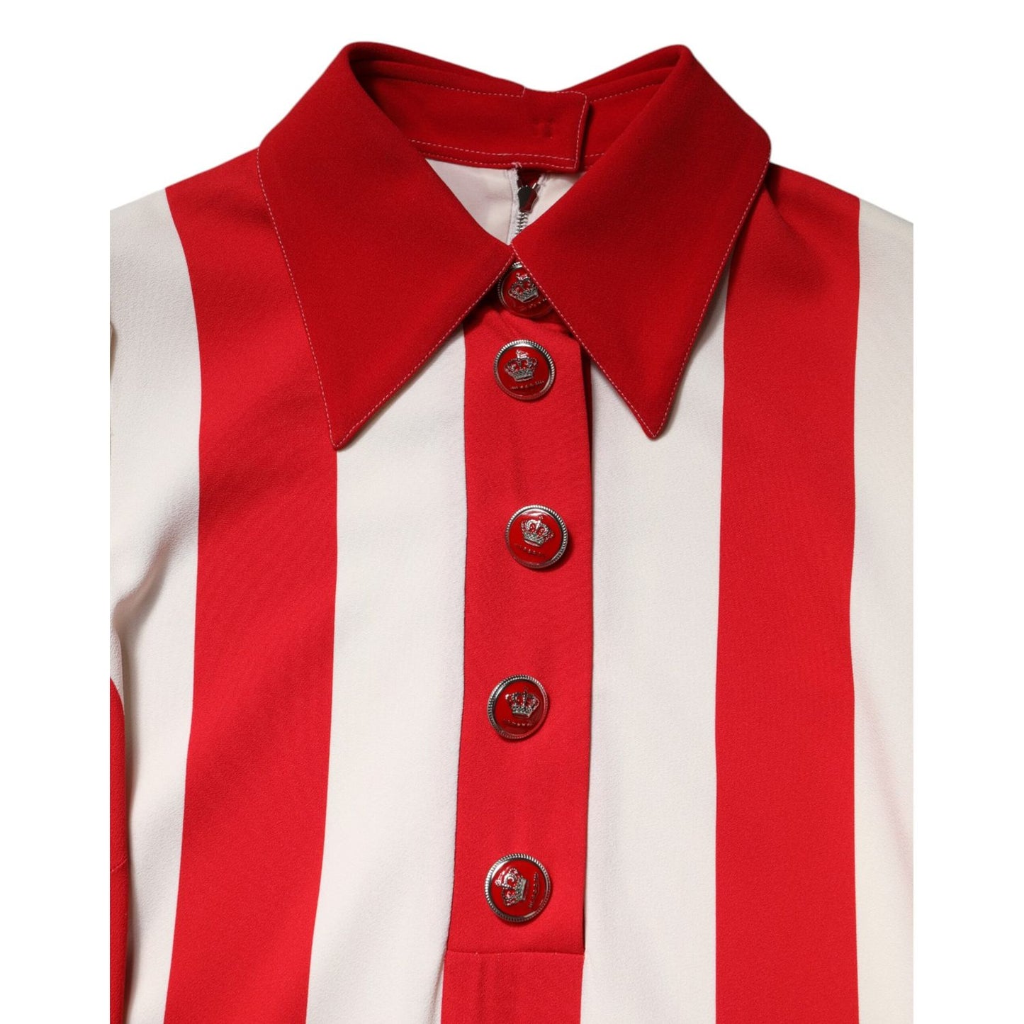 Dolce & Gabbana White Red Stripes Long Sleeves Mini Dress