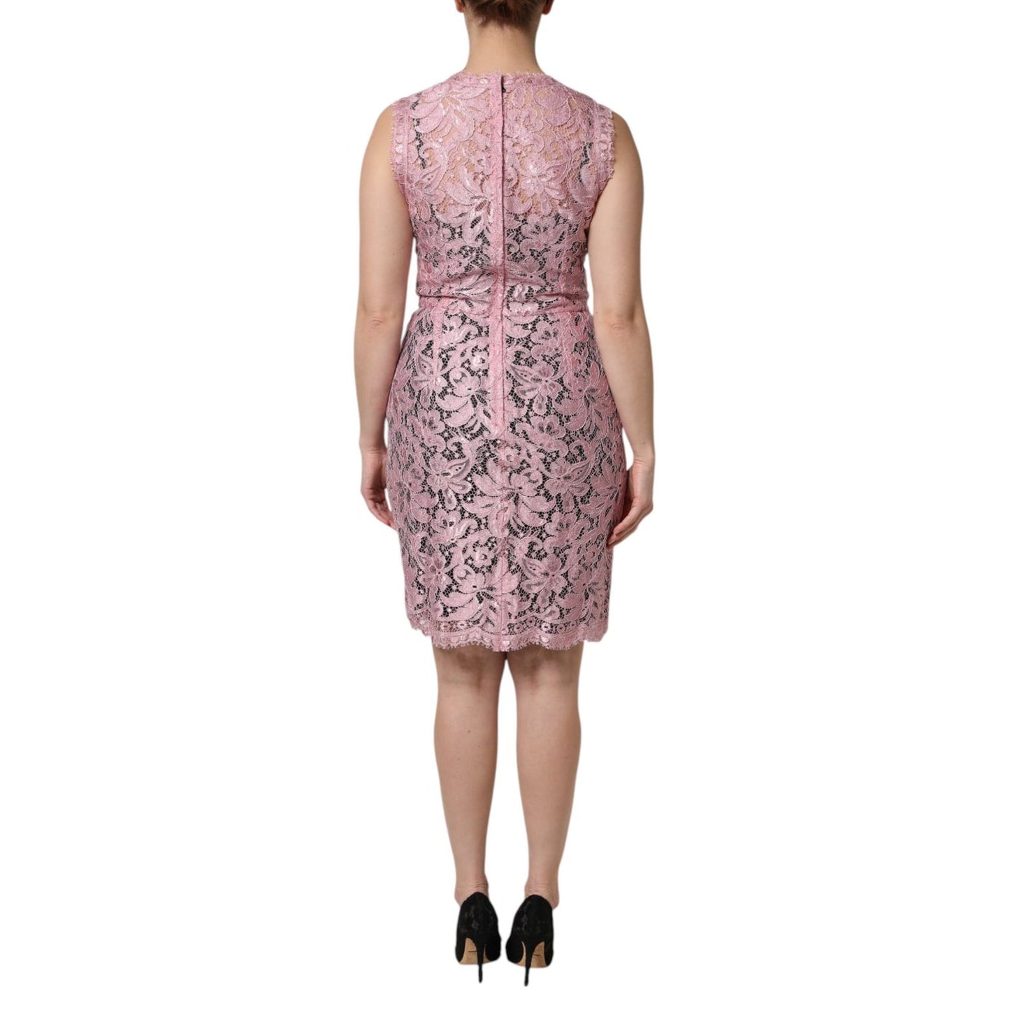 Dolce & Gabbana Pink Floral Lace Sleeveless Sheath Dress