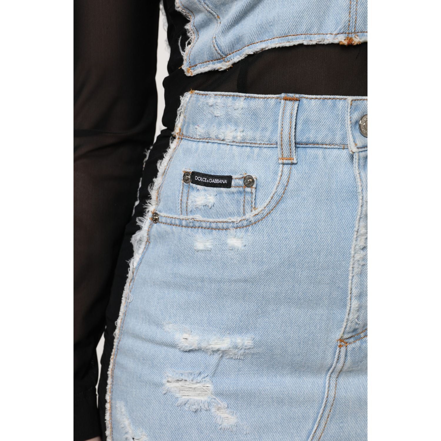 Dolce & Gabbana Black Blue Long Sleeves Denim Mini Dress