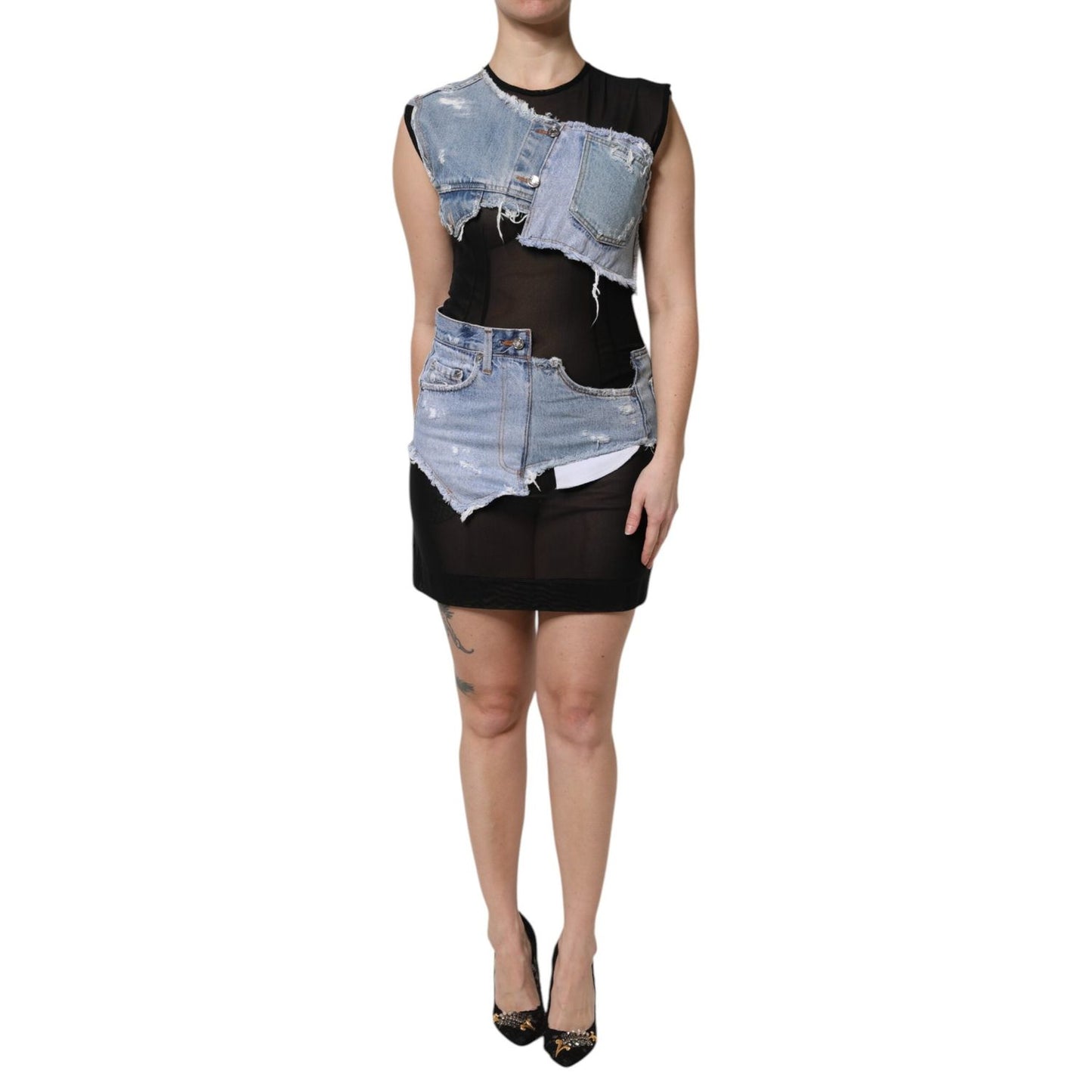 Dolce & Gabbana Black Blue Sleeveless Denim Mini Dress DR81717-40