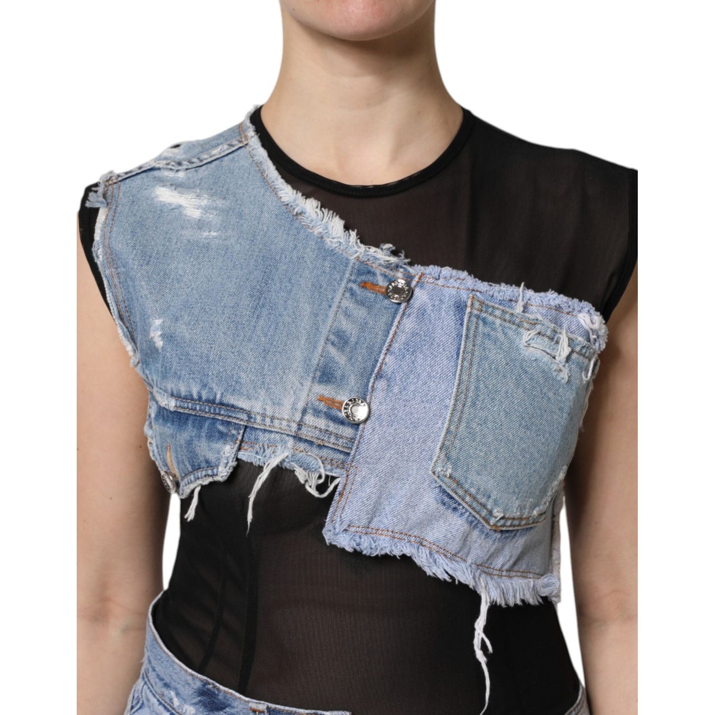 Dolce & Gabbana Black Blue Sleeveless Denim Mini Dress DR81717-40