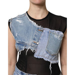 Dolce & Gabbana Black Blue Sleeveless Denim Mini Dress DR81717-40