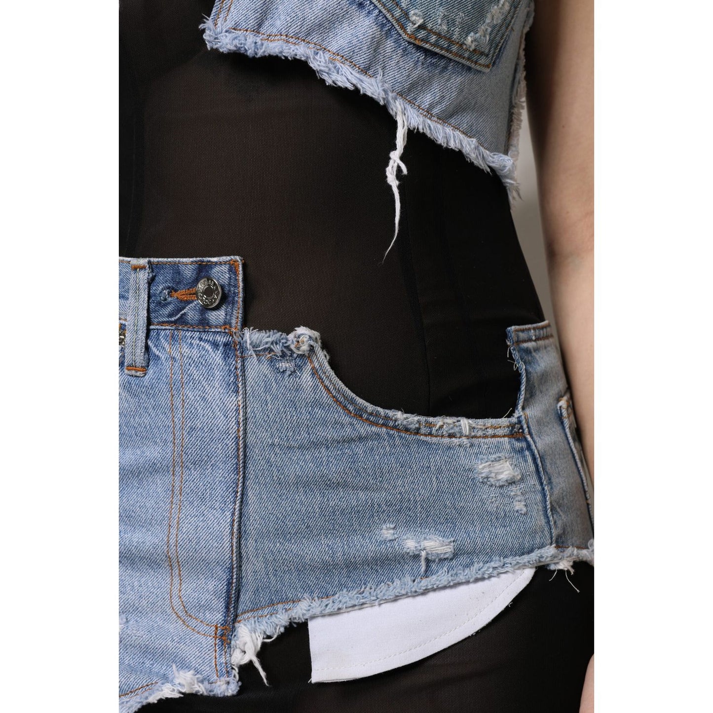Dolce & Gabbana Black Blue Sleeveless Denim Mini Dress DR81717-40