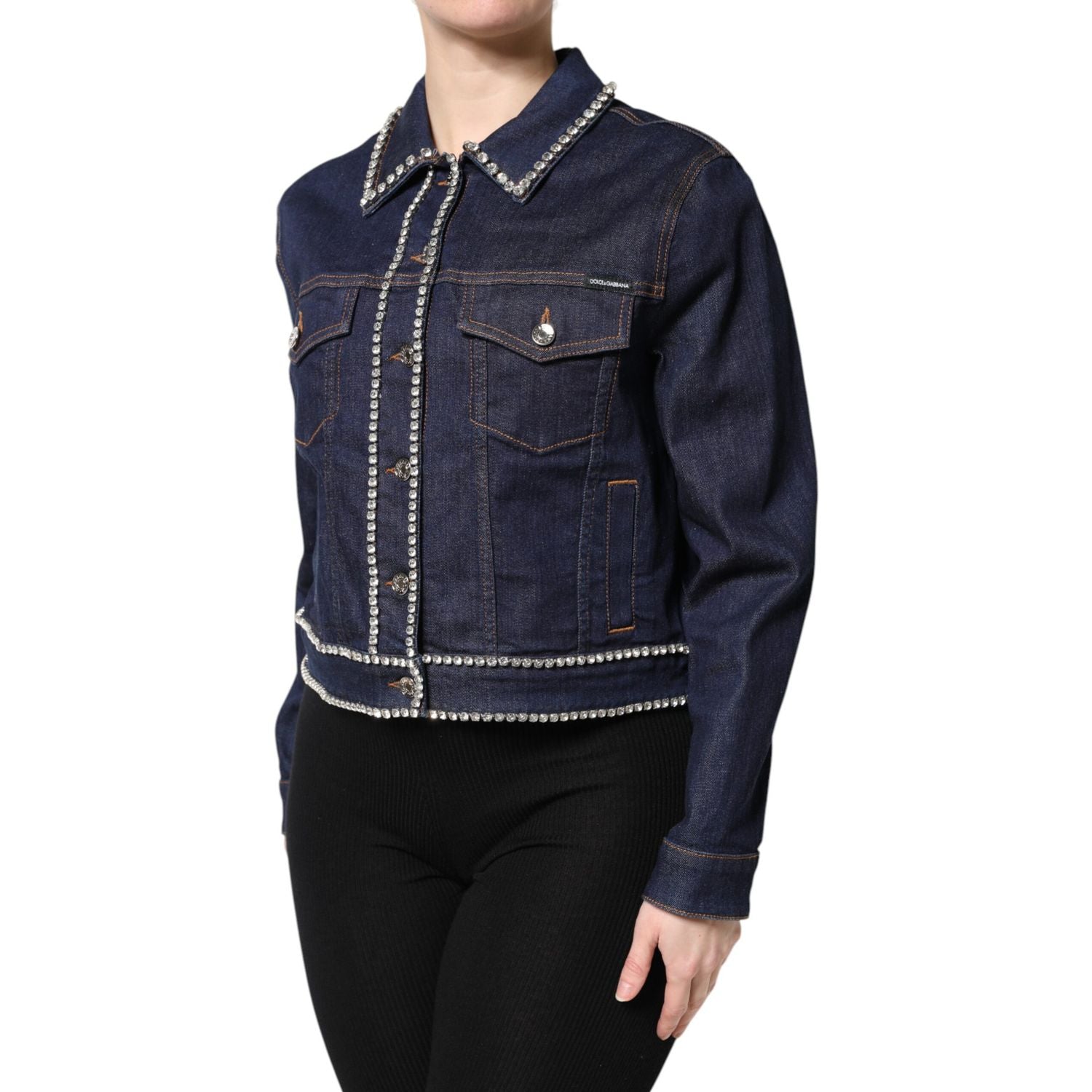 Dolce & Gabbana Blue Denim Cotton Crystal Embellished Jacket