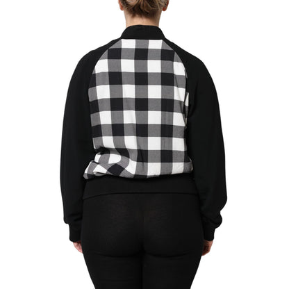 Dolce & Gabbana Black White Check Floral Button Down Jacket
