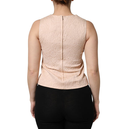 Dolce & Gabbana Beige Floral Embroidery Sleeveless Tank Top